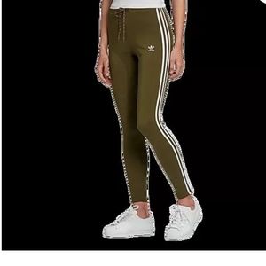 Adidas Womens XL, ARMY GREEN W/WHITE STRIPES TIGHTS